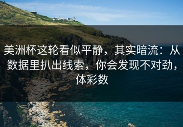 美洲杯这轮看似平静，其实暗流：从数据里扒出线索，你会发现不对劲，体彩数